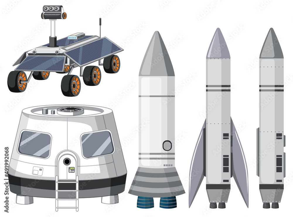 Wall mural set of spaceship and satellite objects