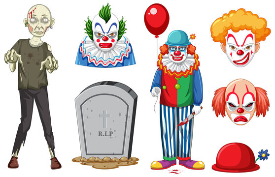 Set of halloween characters on white background