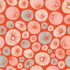 Abstract hand drawn corals seamless pattern design. Perfect for marine or botanical themed projects. Also very cute as birthday or holiday celebrations. Circle shaped corals in vector format.