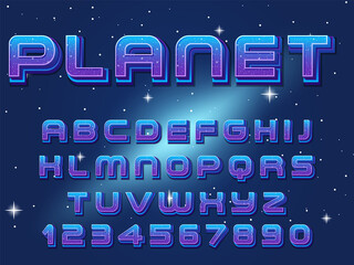 A set of English alphabet space font on space background