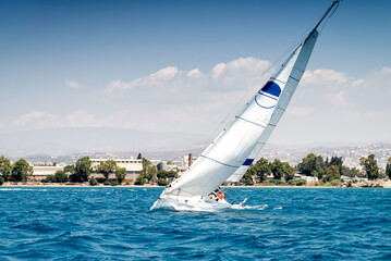 Sailing yacht race in Mediterranean sea