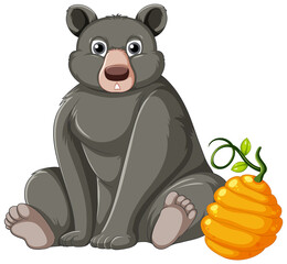 A big black brown bear on white background