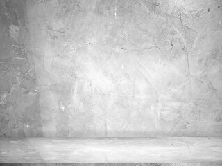 Gray wall (bare plaster wall), concrete studio interior, backdrop and cement floor with copy space. 
