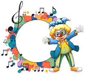 Obraz premium Cute clown with blank music note template