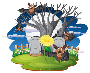 An isolated scene with halloween bats in catoon style