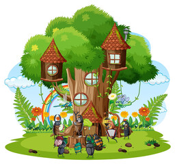 Happy insect in nature fairy tale scene