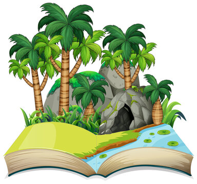 Open book with prehistoric landscape