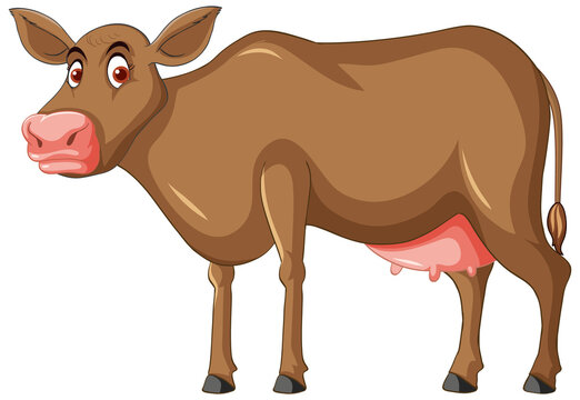 recommend clip art: Brown dairy cow standing cartoon character