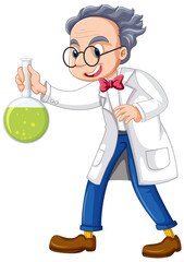 A chemist holding beaker on white background