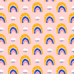 seamless pattern with rainbows and clouds