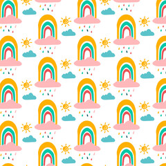 seamless pattern rainbows and sun