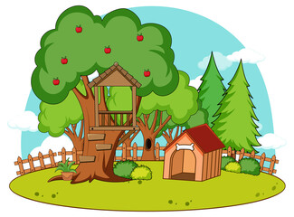 Fototapeta premium A simple tree house and doghouse in nature background