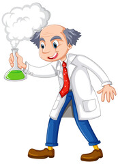 A chemist holding beaker on white background