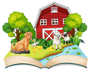 Open book farm theme on white background