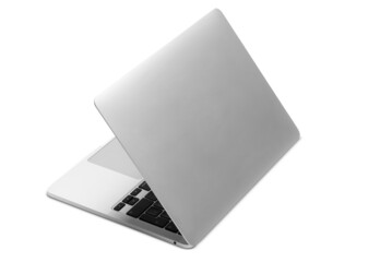 Creative version of an half opened laptop computer on a white background