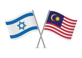 Israel and Malaysia crossed flags. Israeli and Malaysian flags, isolated on white background. Vector icon set. Vector illustration. 