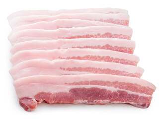 Streaky pork isolated on white background, Slide pork belly raw or Raw sliced bacon on white background with clipping path