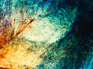 Abstract painting. linear elements forming a wavy shape with undulating elements. shades of golden yellow green blue. illustration