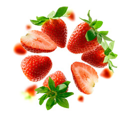 Strawberry berry levitating on a white background