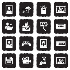 Memories Icons. Grunge Black Flat Design. Vector Illustration.
