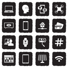 Modern Life Icons. Grunge Black Flat Design. Vector Illustration.