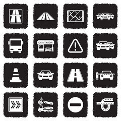 Highway Icons. Grunge Black Flat Design. Vector Illustration.