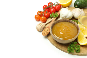 Concept of tasty food with sauce, space for text