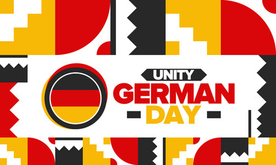 German Unity Day. Happy national holiday of unity, freedom and reunification. Deutsch flag. Celebrated annually on October 3 in Germany. Patriotic poster design. Vector illustration