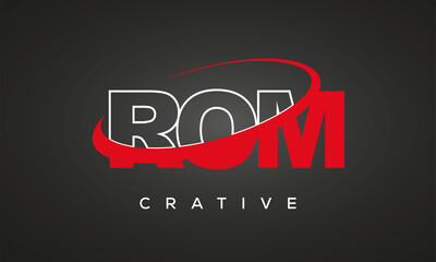 ROM creative letters logo with 360 symbol vector art template design	