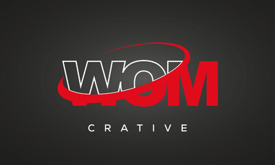 WOM creative letters logo with 360 symbol vector art template design	