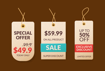 Advertising wobbler labels. Wobblers for sale with hot price and special offer. Discount price tags for promotion