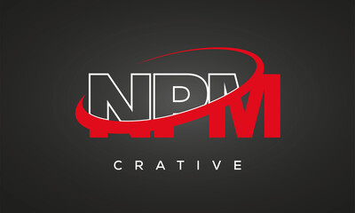 NPM creative letters logo with 360 symbol vector art template design	