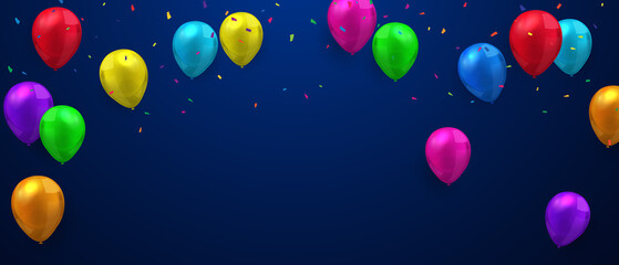 Fototapeta premium Celebration background with beautifully arranged colorful balloons. vector illustration