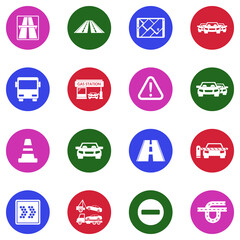 Fototapeta premium Highway Icons. White Flat Design In Circle. Vector Illustration.