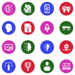 Innovative Technology Icons. White Flat Design In Circle. Vector Illustration.