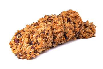 Cereal snack cookies no sugar with honey oatmeal grain isolated on the white
