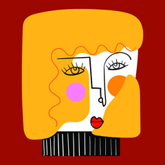 Colorful people face, abstract,cubism,line art, decorative vector illustration.