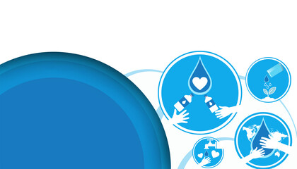 World Water Day concept of ecology and Design for banner with Cooperation in saving water in everyday life concept on Blue. paper cut style, copy space, website -3d rendering
