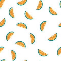 Obraz premium Lemon slice seamless pattern. Sweet summer fruit background. Perfect for textile, wallpaper and scrapbook. Vector cartoon illustration