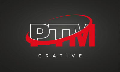 PTM creative letters logo with 360 symbol vector art template design	