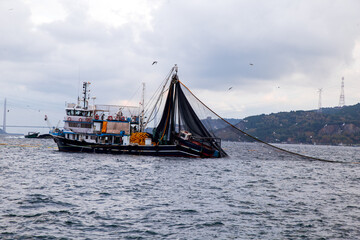 Fishing boats İstanbul. Fishing season starts on September every year in İstanbul. Fishermen fill Bosporus, Marmara sea with their boats