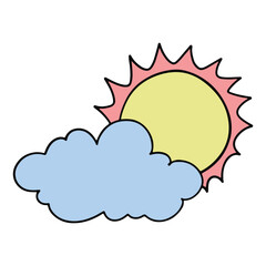 Weather hand drawn, clouds and sun flat color design