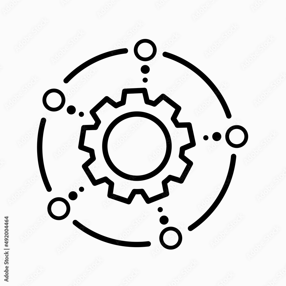 Aufkleber engineer data integration technology development software. vector linear icon isolated on white back