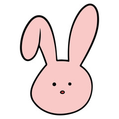 easter bunny face hand drawn doodle flat color design