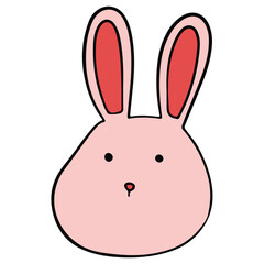 easter bunny face hand drawn doodle flat color design