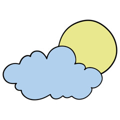 Weather hand drawn, clouds and sun flat color design