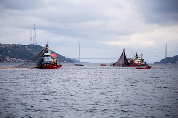 Fishing boats İstanbul. Fishing season starts on September every year in İstanbul. Fishermen fill...