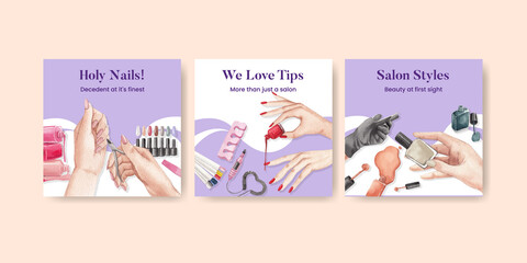 Banner template with nail salon concept,watercolor style