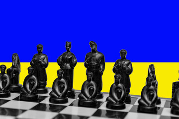 Ukrainian chess with Gogol's heroes on the board symbolizes battle and war