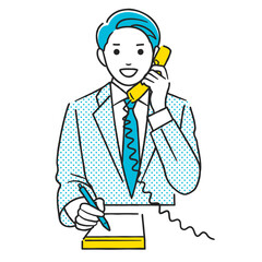 電話しながらメモをとる男性